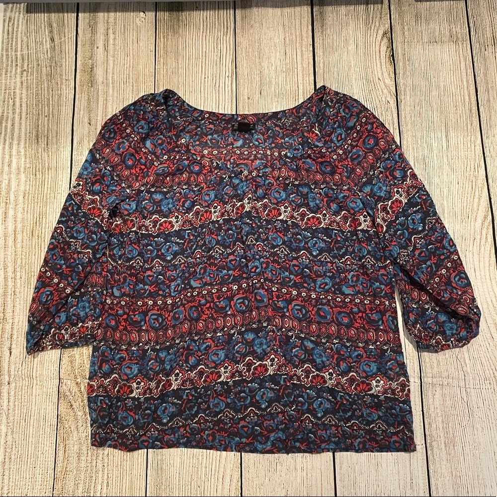 NWOT Lucky Brand Blue and Red Printed Top